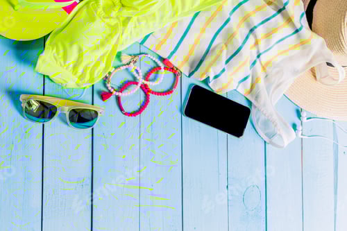 Preview: Beach accessories with yellow swimming suit,sunglasses and flip flops