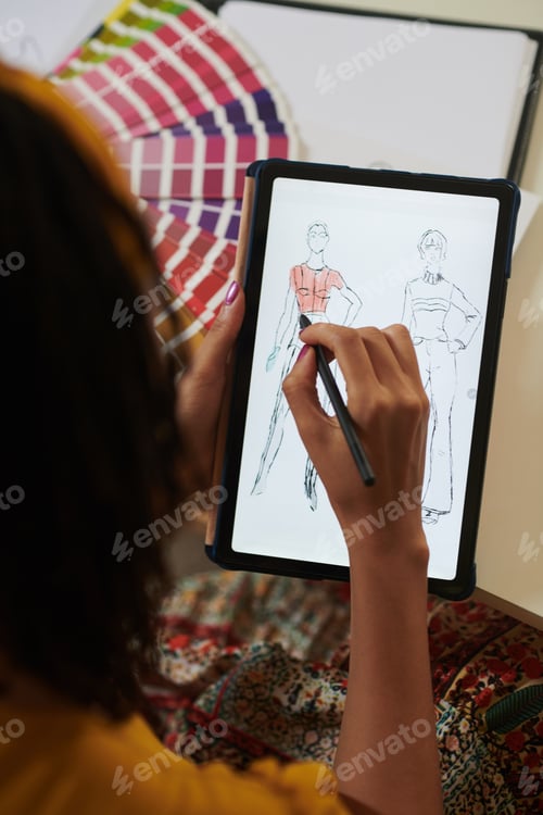 Preview: Fashion Designer Drawing on Tablet Computer