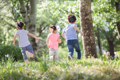 Preview: Happy children racing in woods