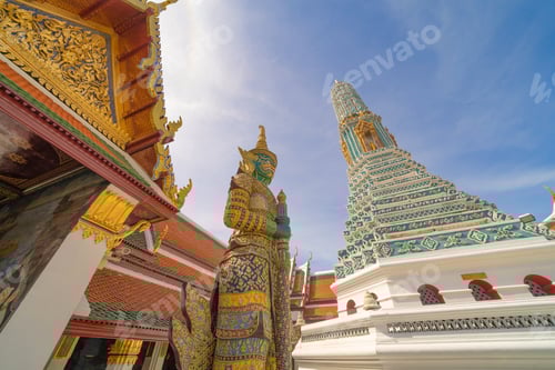 Preview: Golden pagoda at Temple of the Emerald Buddha in Bangkok, Thailand. Wat Phra Kaew and Grand palace
