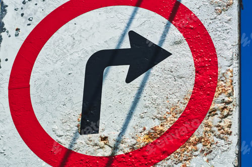 Preview: Grungy Old Rusty Circular Turn Right Traffic Sign