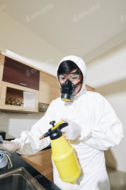 Preview: Worker spraying antiviral and antibacterial spay