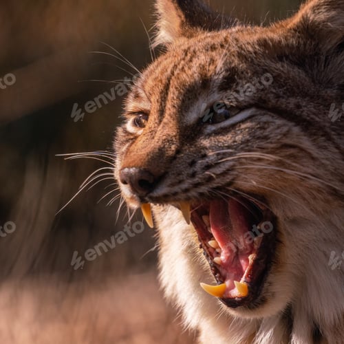 Preview: Closeup shot of a growling bobcat face