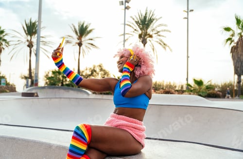 Preview: Beautiful woman skating with roller skates and having fun.
