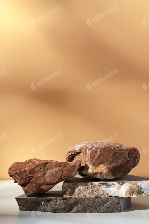 Preview: Stone display mockup for advertising against beige background
