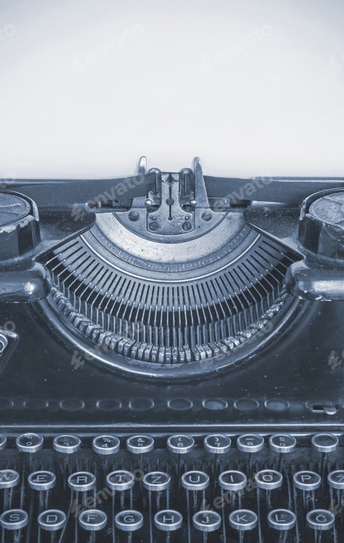 Preview: Old typing machine and blank sheet of paper for your text, cyano style