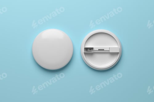 Preview: White badge on blue background. 3d rendering.