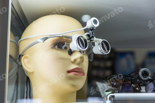 Preview: Medical training mannequin head, magnifying glass