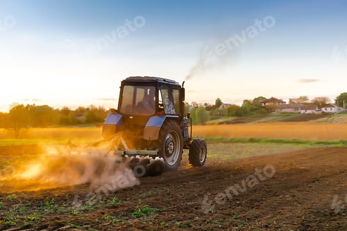 Preview: tractor plowing agricultural field cultivating and make soil tillage before seeding plants