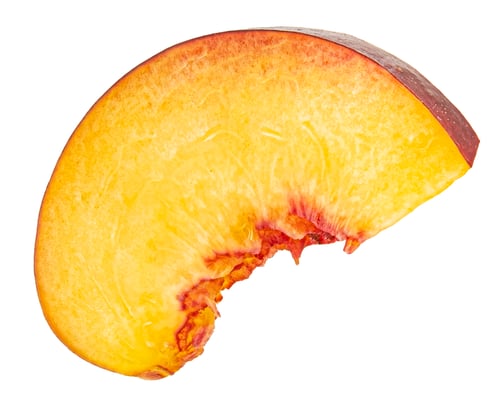 Preview: Falling peach slice isolated on white backgroundw