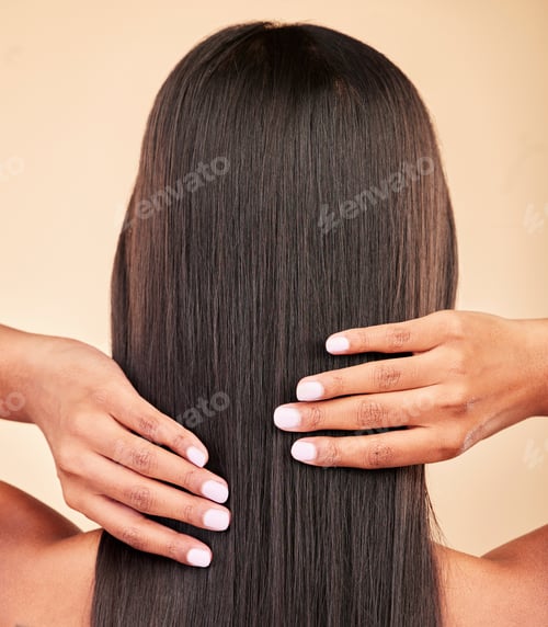 Preview: Hair, beauty and woman in a studio for shiny, long and clean hairstyle with salon treatment. Textur