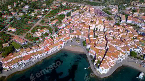 Preview: Aerial view of Cadaques town on Mediterranean Sea coast of Costa Brava, Catalonia, Spain