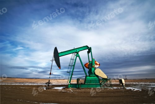Preview: An oil pump jack at a drilling site for oil, an oil field in Saskatchewan.