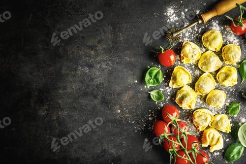 Preview: Italian food background on dark