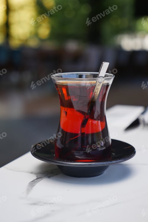 Preview: Turkish tea served in traditional glass in a cafe