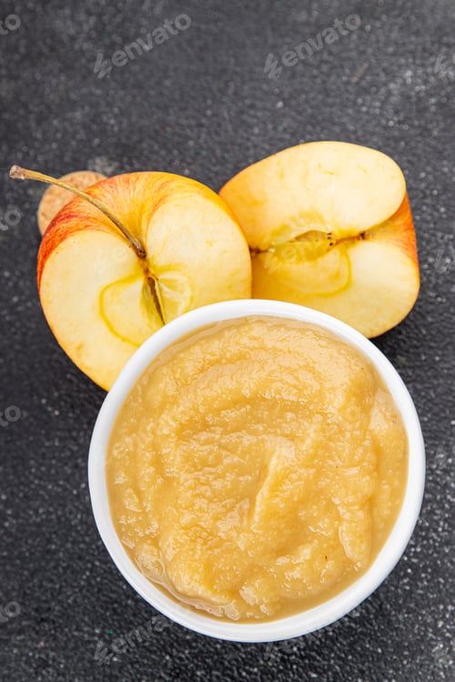 Preview: Apple puree natural ingredient tasty fresh gourmet food background table rustic food top view