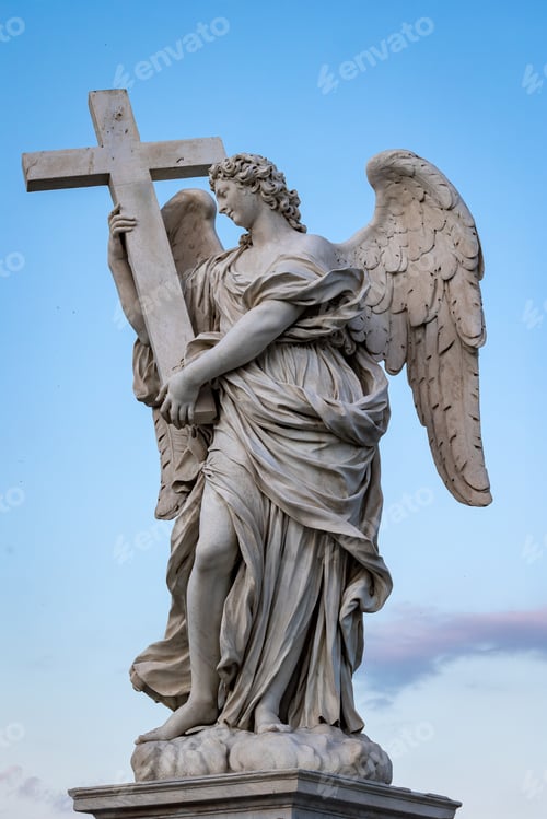 Preview: Marble statue of an angel displaying the cross on which Jesus Christ was crucified.