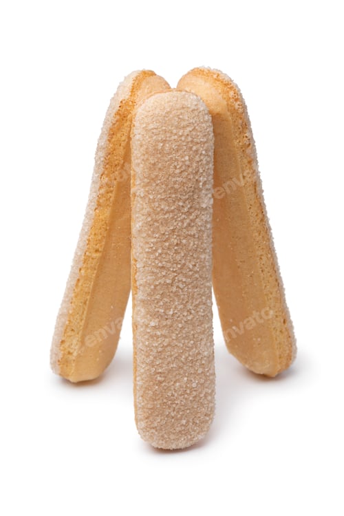 Preview: Standing fresh traditional ladyfingers close up on white background