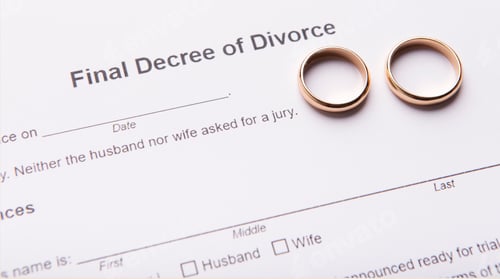Preview: Two golden wedding rings on final divorce decree document