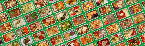 Preview: Creative Background With Prepared Healthy Low Fat Meals In Foil Containers