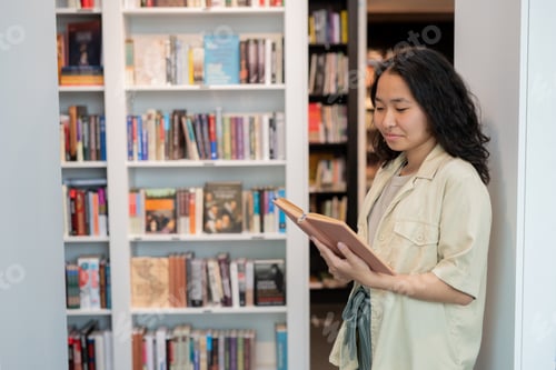 Preview: Young Woman Reads in a Library Setting