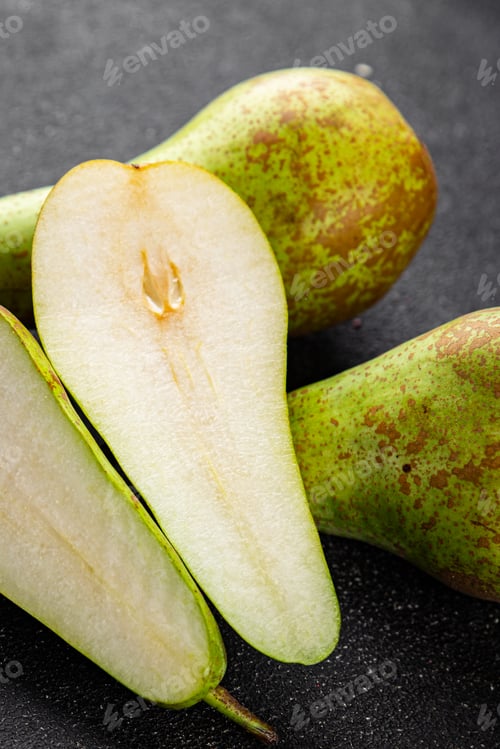 Preview: Pears ripe juicy fruit sweet fresh gourmet food background on the table rustic food top view