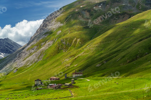 Preview: Mountain landscape along the road to Stelvio pass (Lombardy) at summer