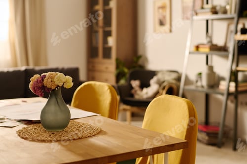Preview: Vase with flowers on wooden table