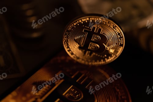 Preview: Golden coin with bitcoin symbol