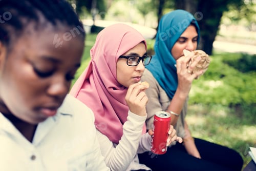 Preview: A group of diverse students are having lunch together