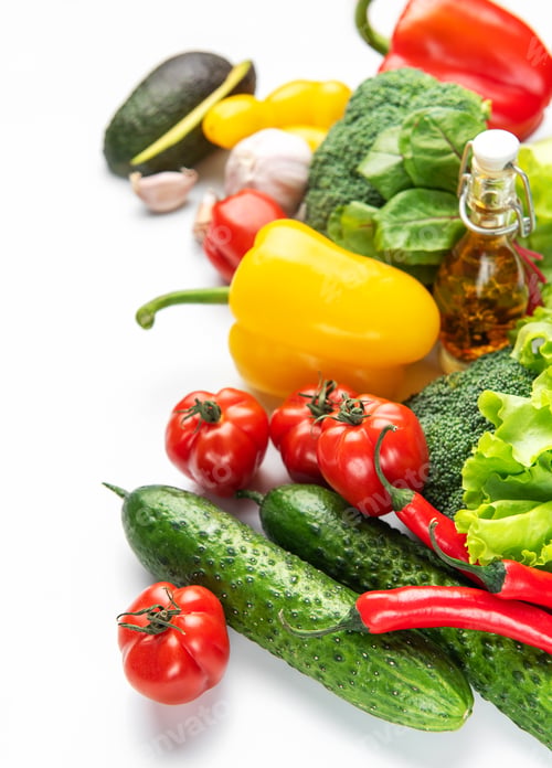 Preview: Fresh vegetables forming a healthy vegan food composition
