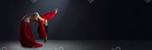 Preview: Elegant Dancer in Red with Copy Space Wide Banner