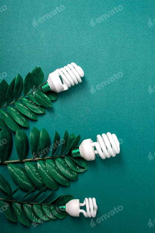 Preview: Three LED lamp with green leaf, ECO energy concept