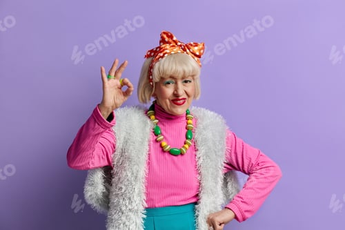 Preview: Happy Granny Showing Ok Sign. Mature Lady Showing Okay Sign