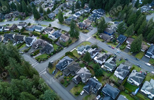 Preview: Aerial View of Residential Neighborhood with Lush Greenery and Intersection Roads
