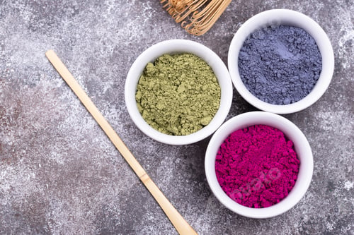Preview: Green, blue and pink matcha powder