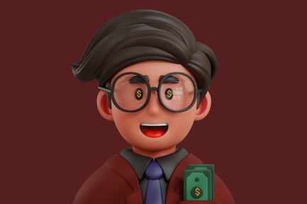 Visualização: Homem de desenho animado com óculos de cifrão