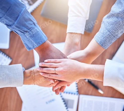 Preview: Diversity, stack of hands and business people in collaboration for teamwork, motivation or success