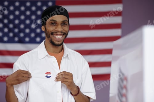Preview: African American Citizen With Patriotic Badge