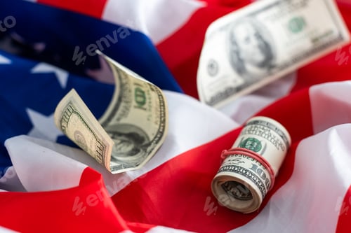 Preview: American Flag and Money Background for Financial Independence