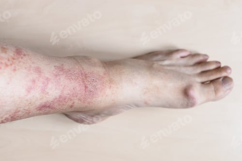 Preview: male shin with redness and itchy rash on skin