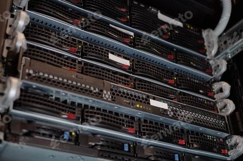 Preview: Closeup of Network Server Racks Operating in Modern Data Center Environment