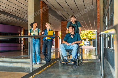 Preview: University students using accessible ramp with wheelchair