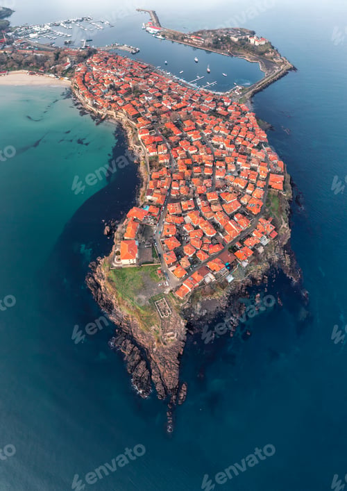 Preview: Top view of houses at rocky coastline