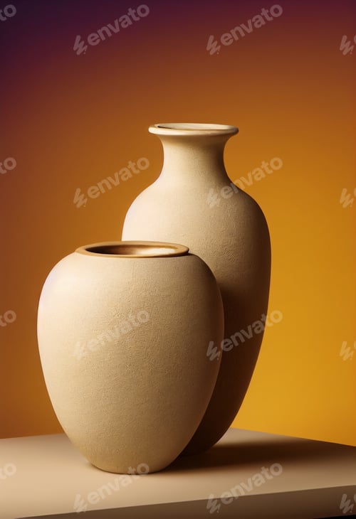 Preview: minimal design decoration of clay vase,white candle,pampas grass on natural stone podium, copy space