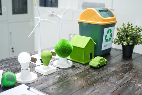 Preview: A clean energy home promotes sustainability by incorporating wind turbines,eco-friendly cars