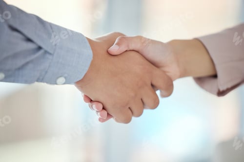 Preview: Closeup shot of two unrecognisable businesspeople shaking hands in an office