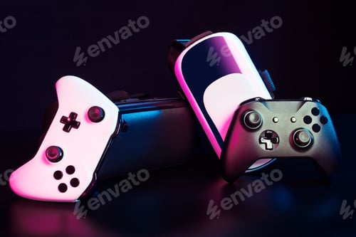 Preview: VR. Virtual Reality equipment on the table