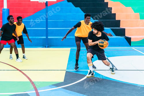 Preview: Young African friends playing basketball outdoor - Urban sport lifestyle concept
