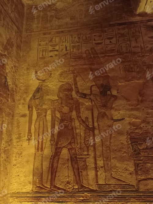Preview: Detail of the hieroglyphs carved on the stone of an ancient wall in Egypt
